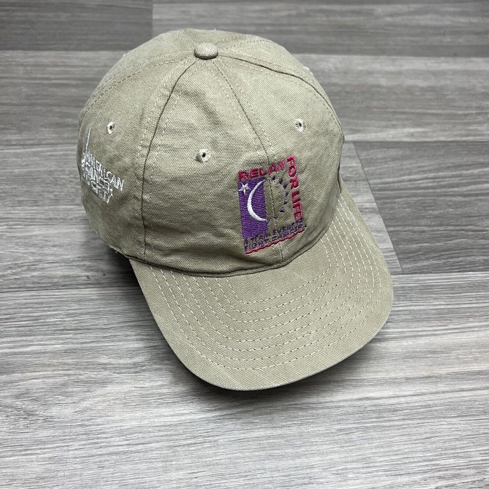 Vintage 90s Relay For Life Hat Khaki Tan Cancer‎ Embroidered Dad Baseball Cap